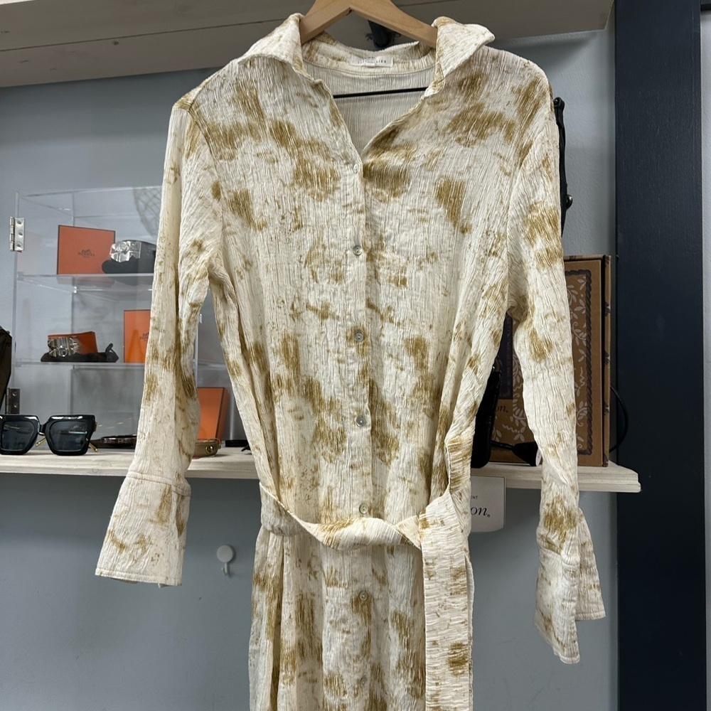 Anthropologie Little Lies Neutral Tie-Waist Midi Dress – Size L - Picture 5 of 10